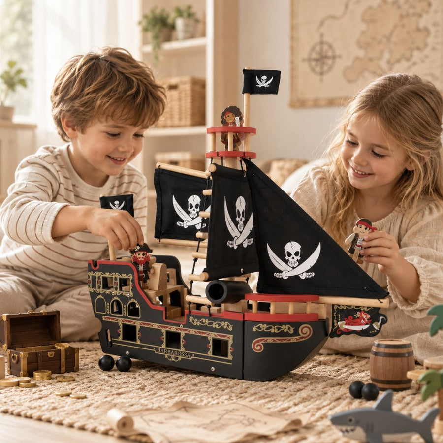 Pirate Ship Toys shown in a playroom setting