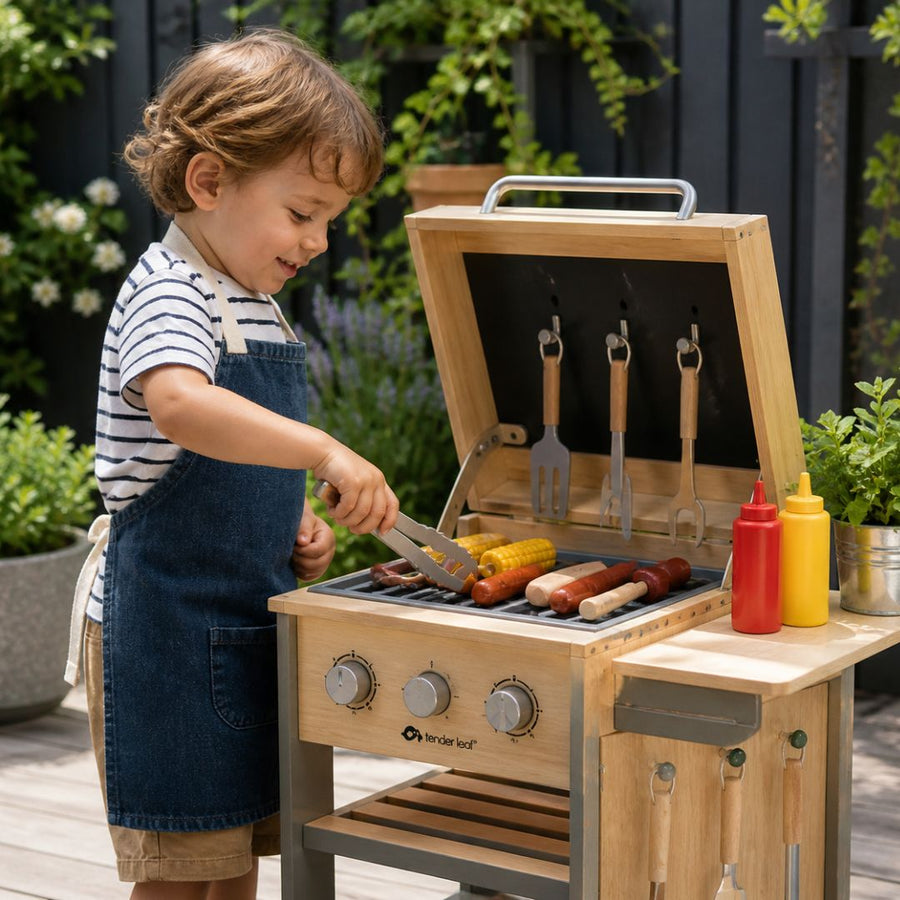 Kids Toy BBQ Sets for Outdoor & Pretend Play in use in a backyard