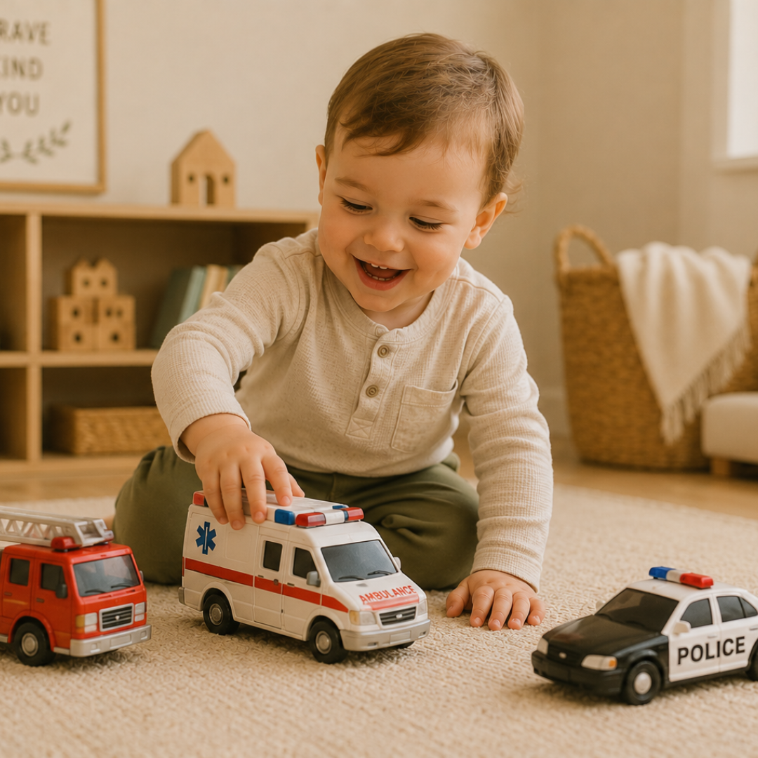 Emergency Vehicle & Rescue Play set out ready for play