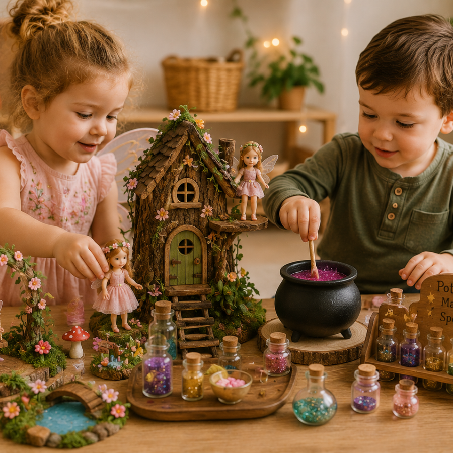 Child playing with animal figurines at home