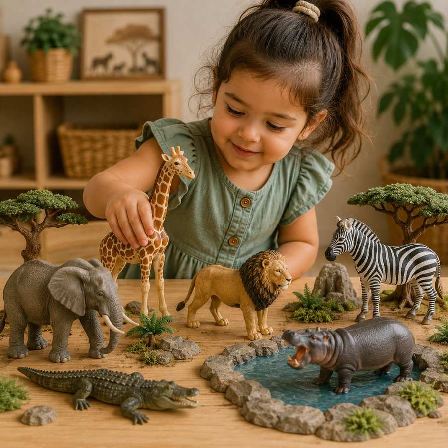 Safari Animal Toys set out ready for play
