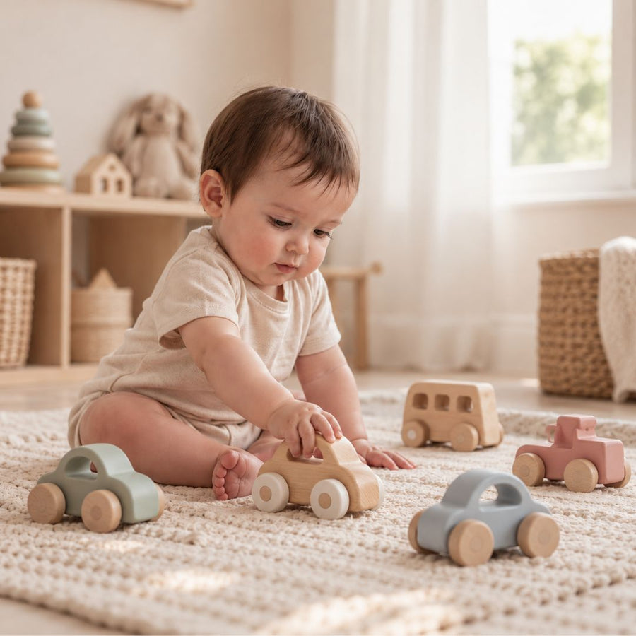Baby playing with baby car toys