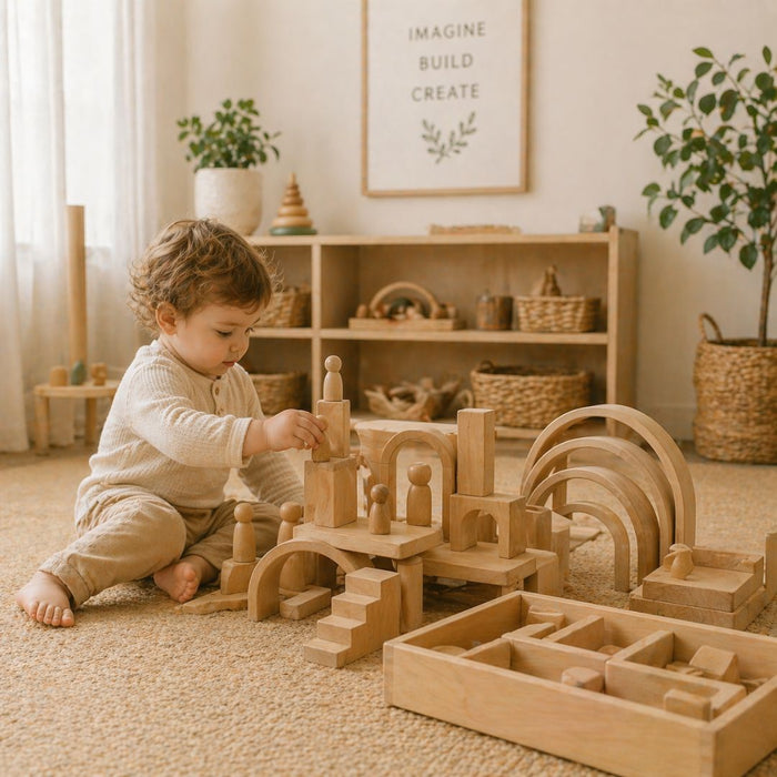 toddler engaging with open ended toys during independent play