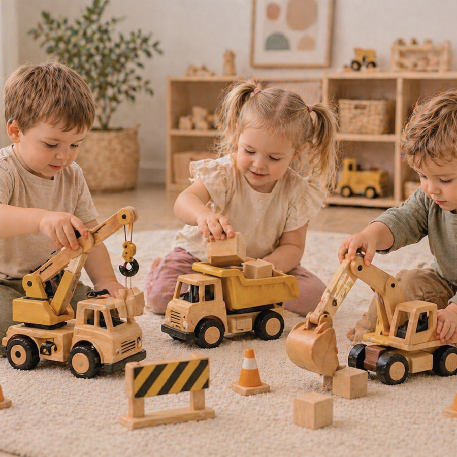 Construction Vehicle Toys shown in a playroom setting