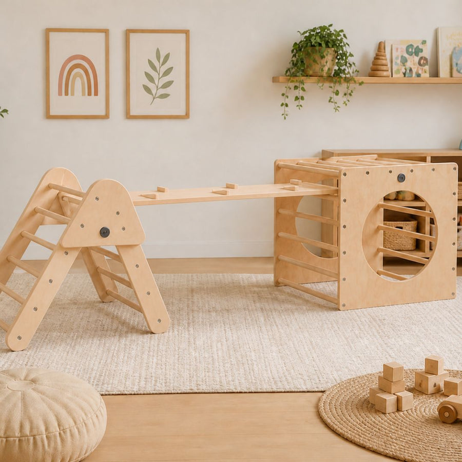 Pikler Triangle Climbing Sets set out ready for play