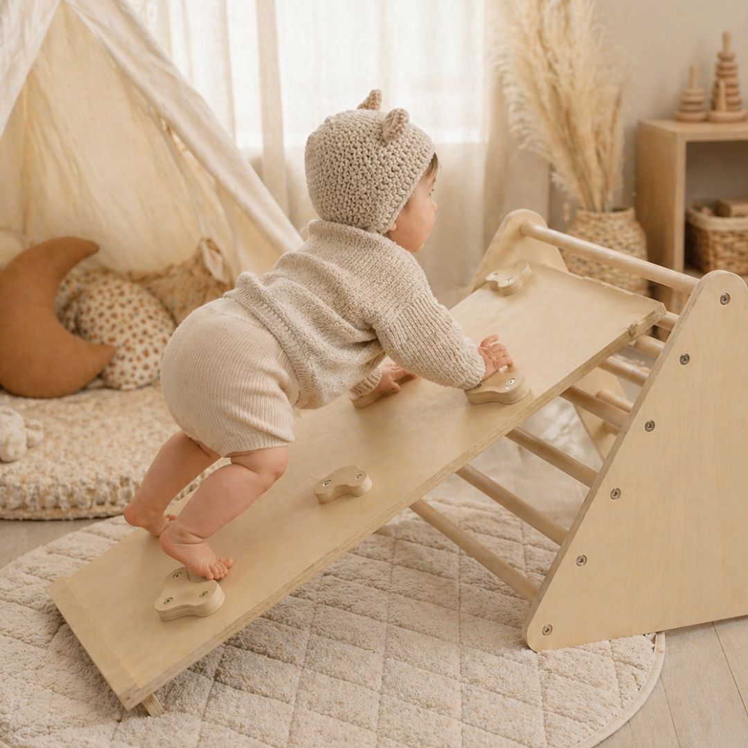 Baby playing with baby climbing & movement toys