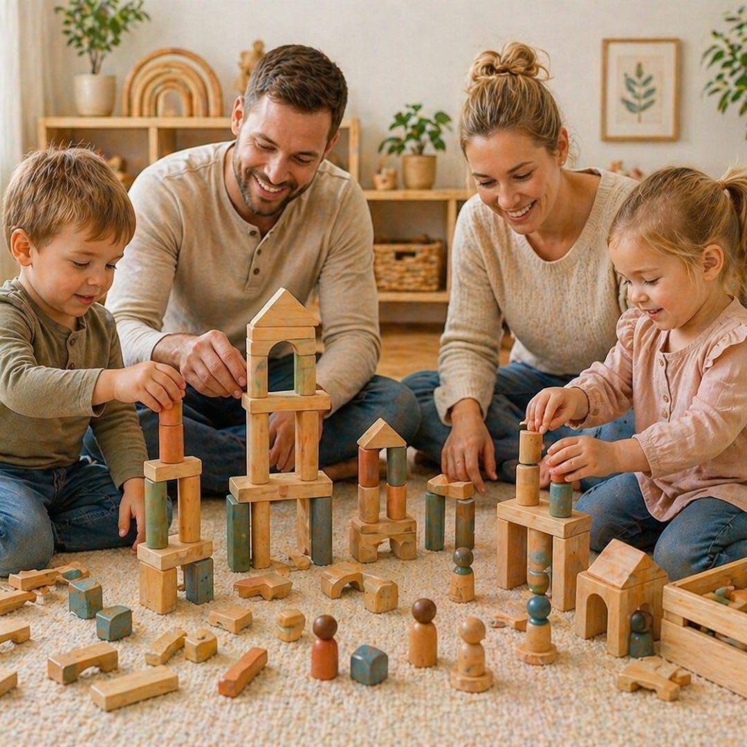 Classic Building Toys set out ready for play
