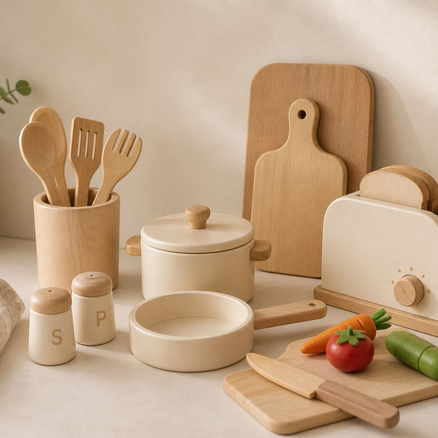 Play Kitchen Accessories set out ready for play