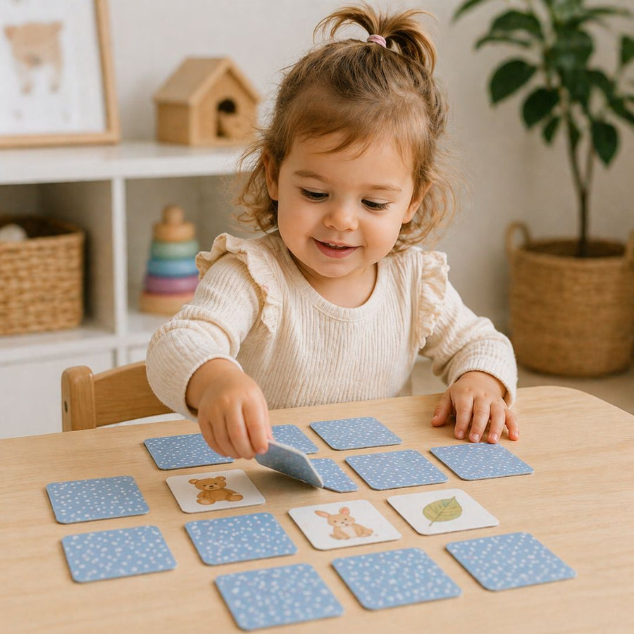 Child playing with memory games at home