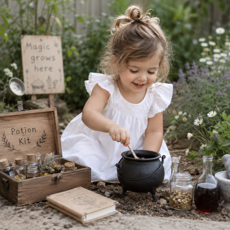 Child playing with potion kits at home