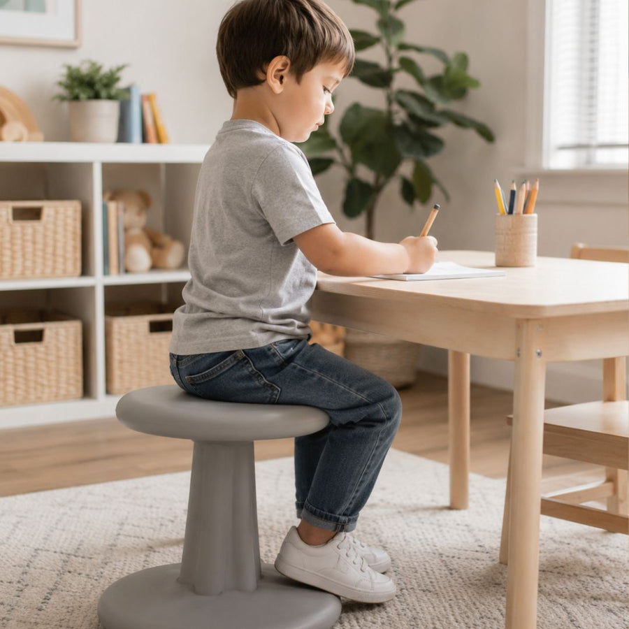 Wobble Chairs for Kids shown in a family home