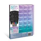 Nebulous Stars Black Pages Colouring Book - Isadora (Metallic Pens) shown with all pieces laid out