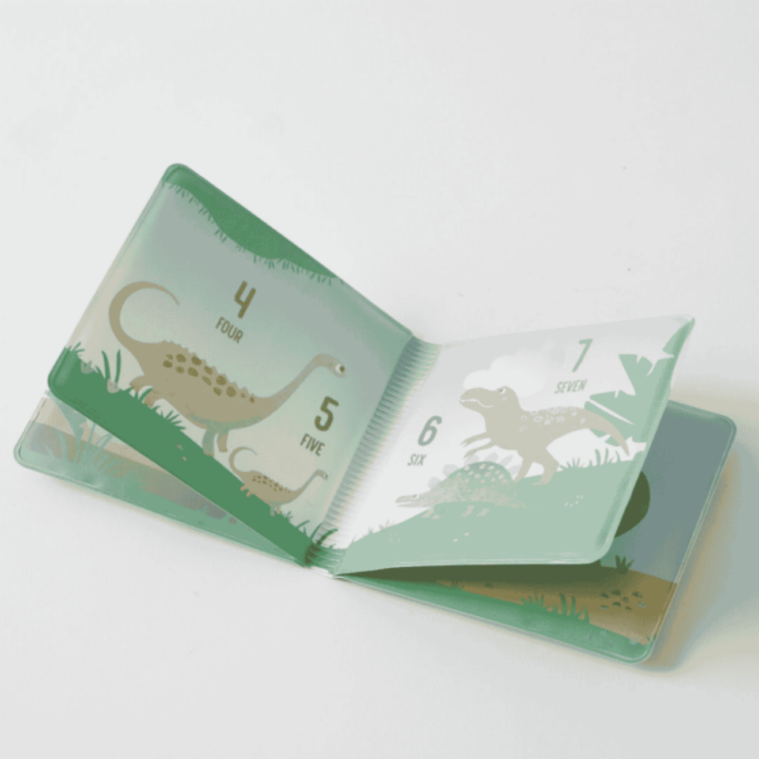 Close-up detail of the Dino Friends Bath Book