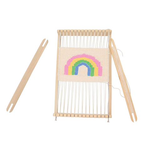Rainbow Wooden Weaving Loom Multi-Coloured part-way through a project