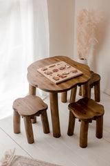 Hardwood Tree Table and 3 Stools