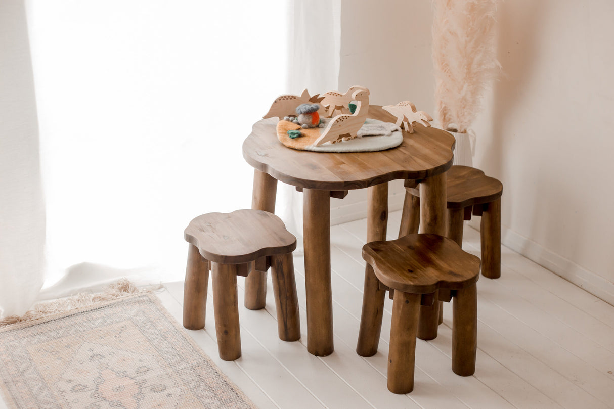 Hardwood Tree Table and 3 Stools