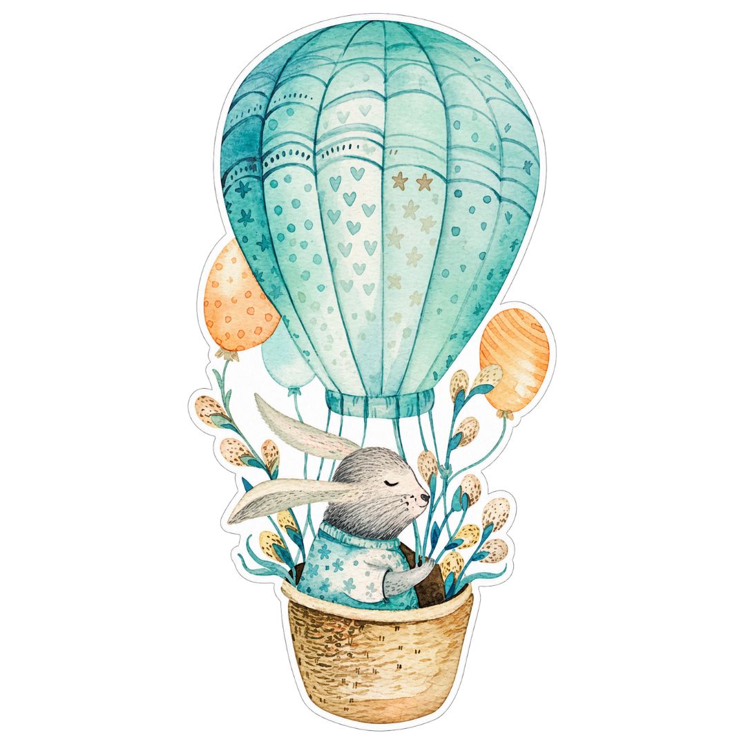 Rabbit in Hot Air Balloon Wall Sticker