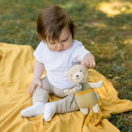 Fabric and texture detail on the Fehn Mini Musical Bear