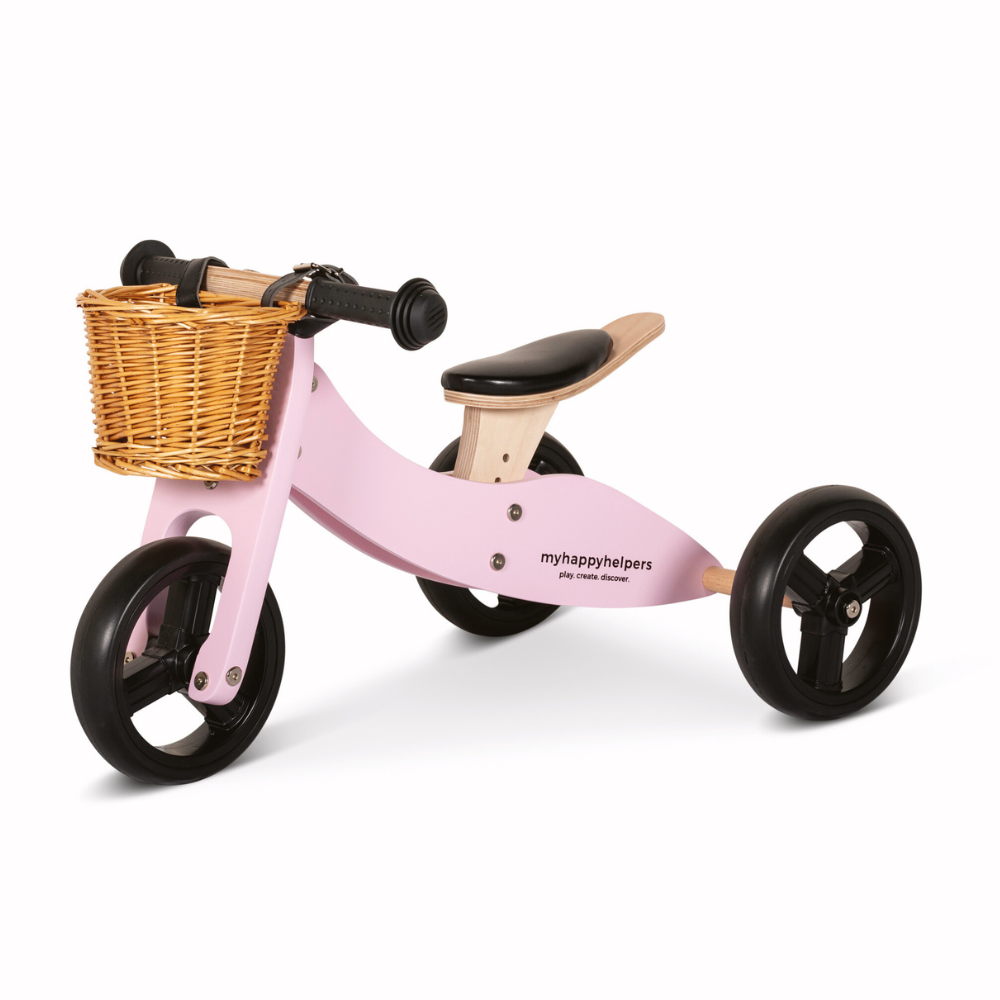 My Happy Helpers 2 in 1 Mini Trike Balance Bike with Basket Rose