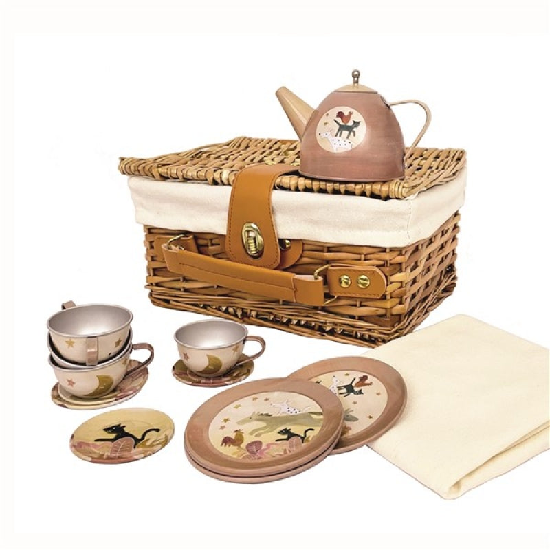Egmont Tin Tea Set - Musicians of Bremen in a Wicker Basket