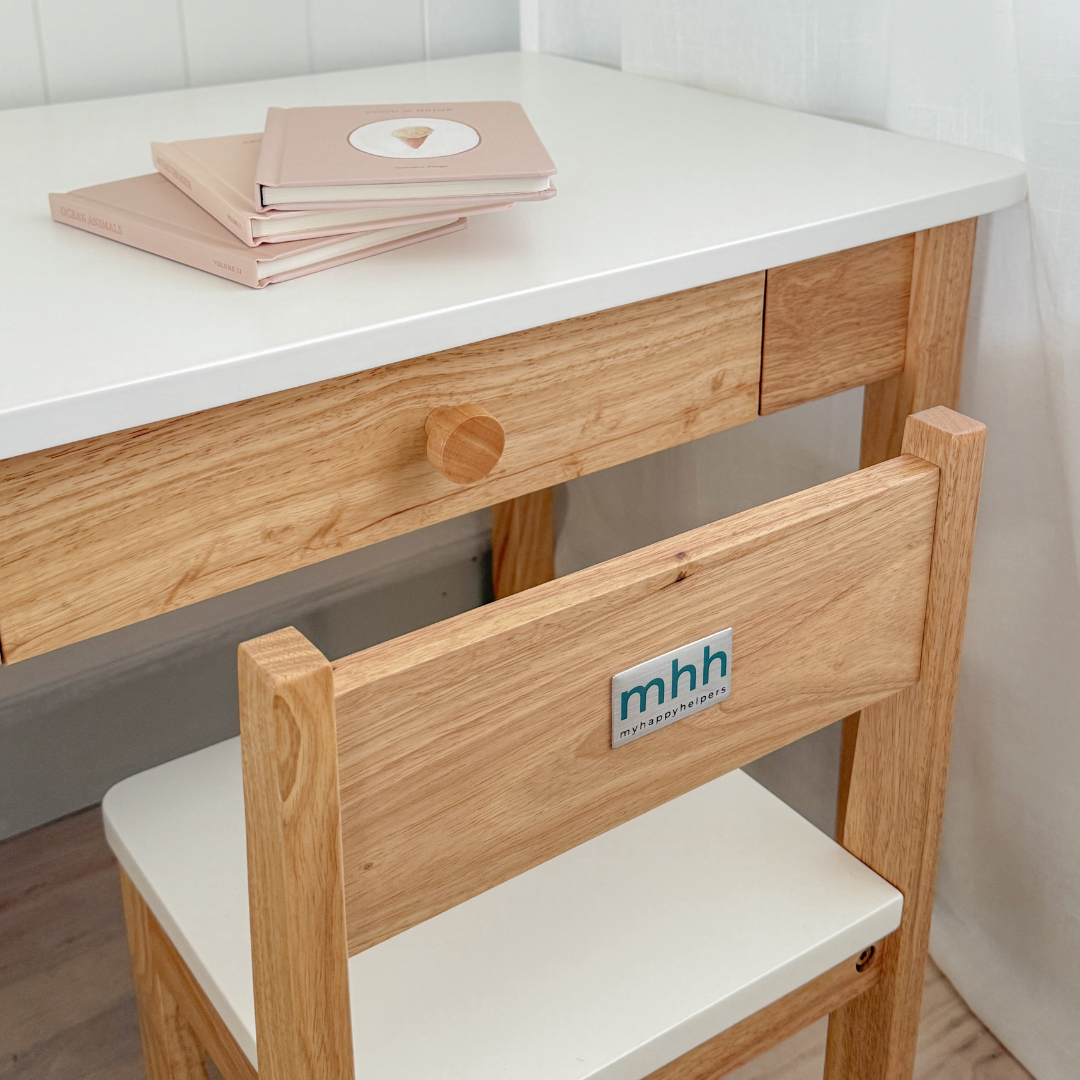 My Monti Study Table Set - White and Varnish