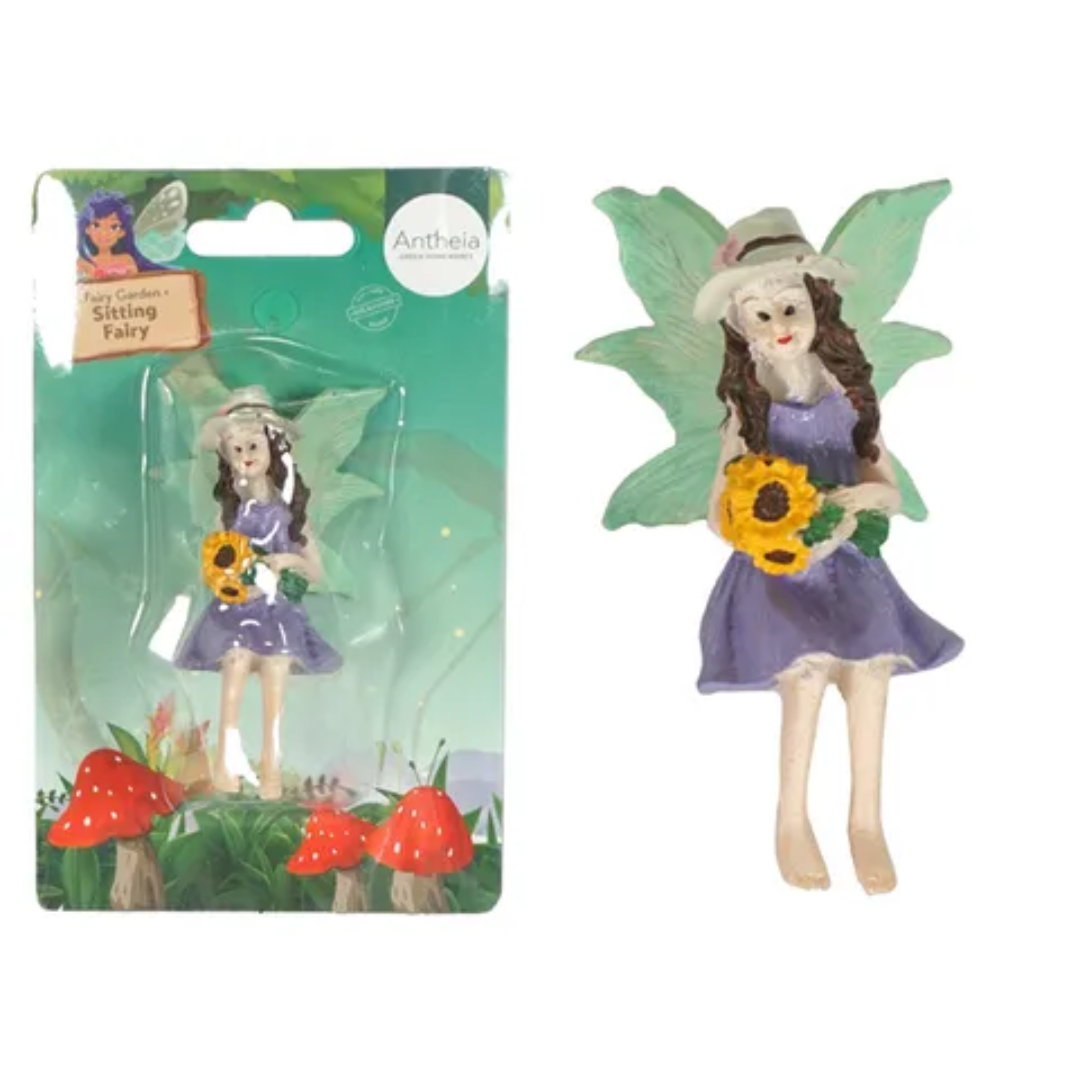 Fairy Sitting On Ledge Purple - Sunflowers