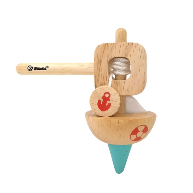 Wooden Spinning Top With Handle “Boat”