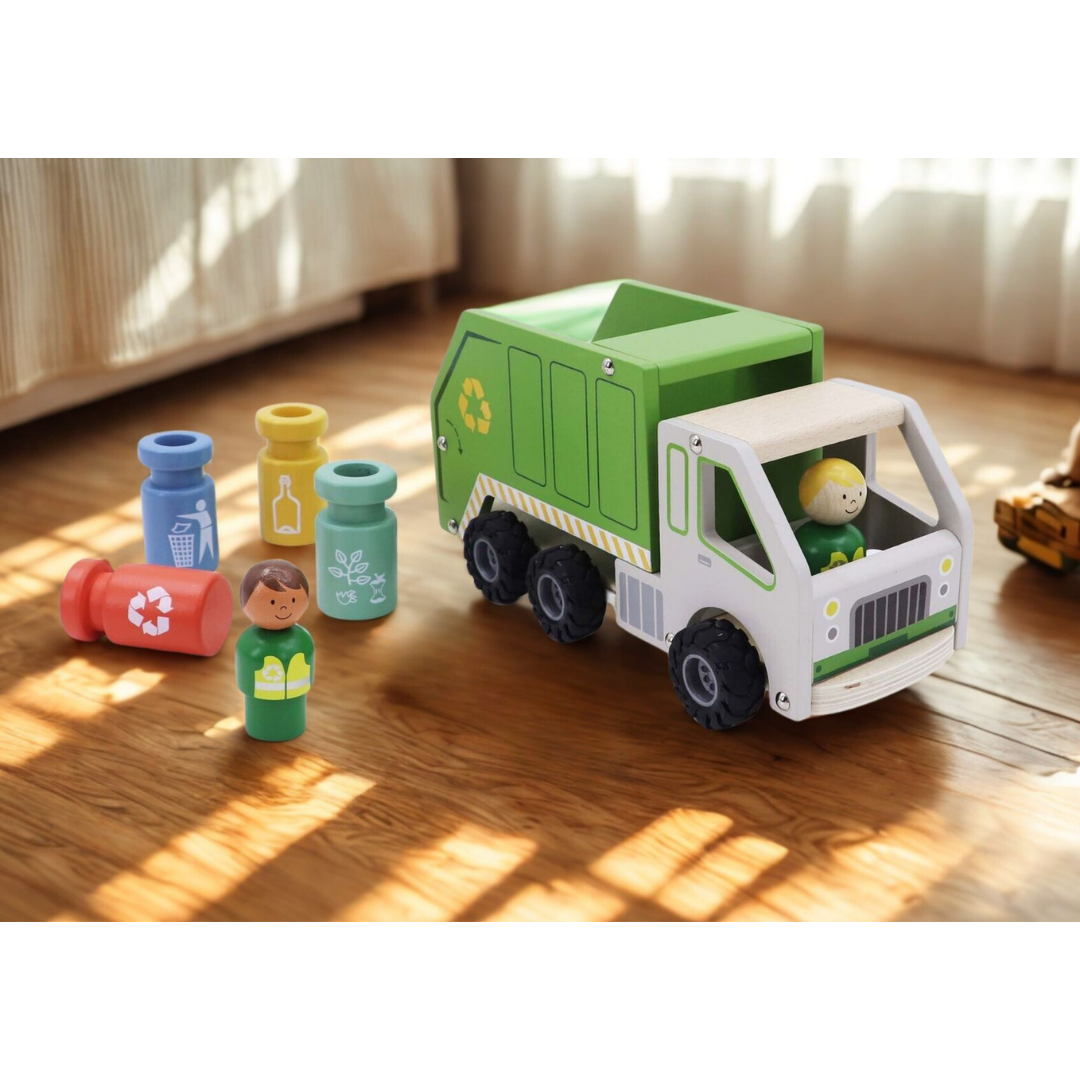 Wooden Recycling Garbage Truck Playset