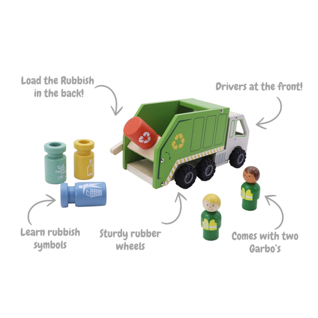 Wooden Recycling Garbage Truck Playset