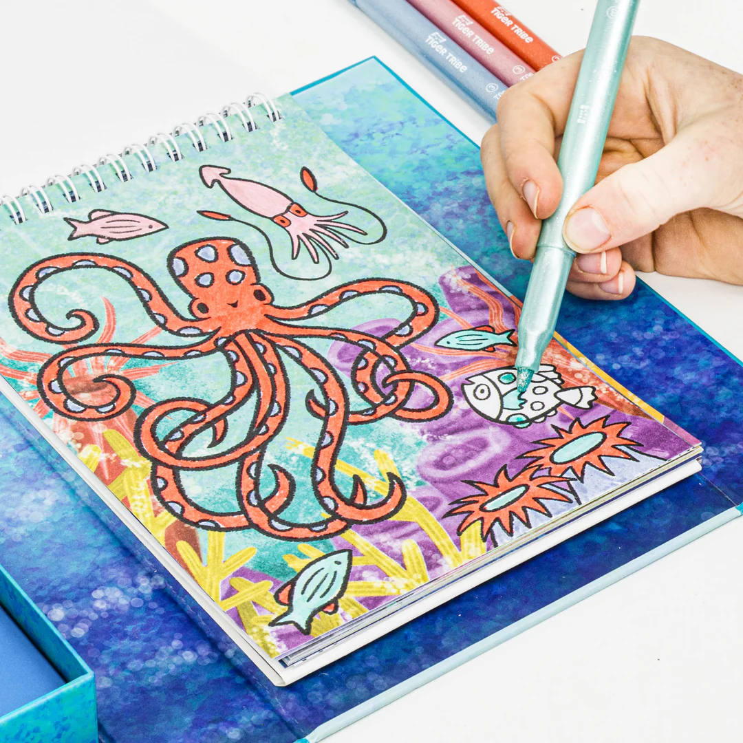 Close-up detail of the Shimmer Colouring Set - Sea Life