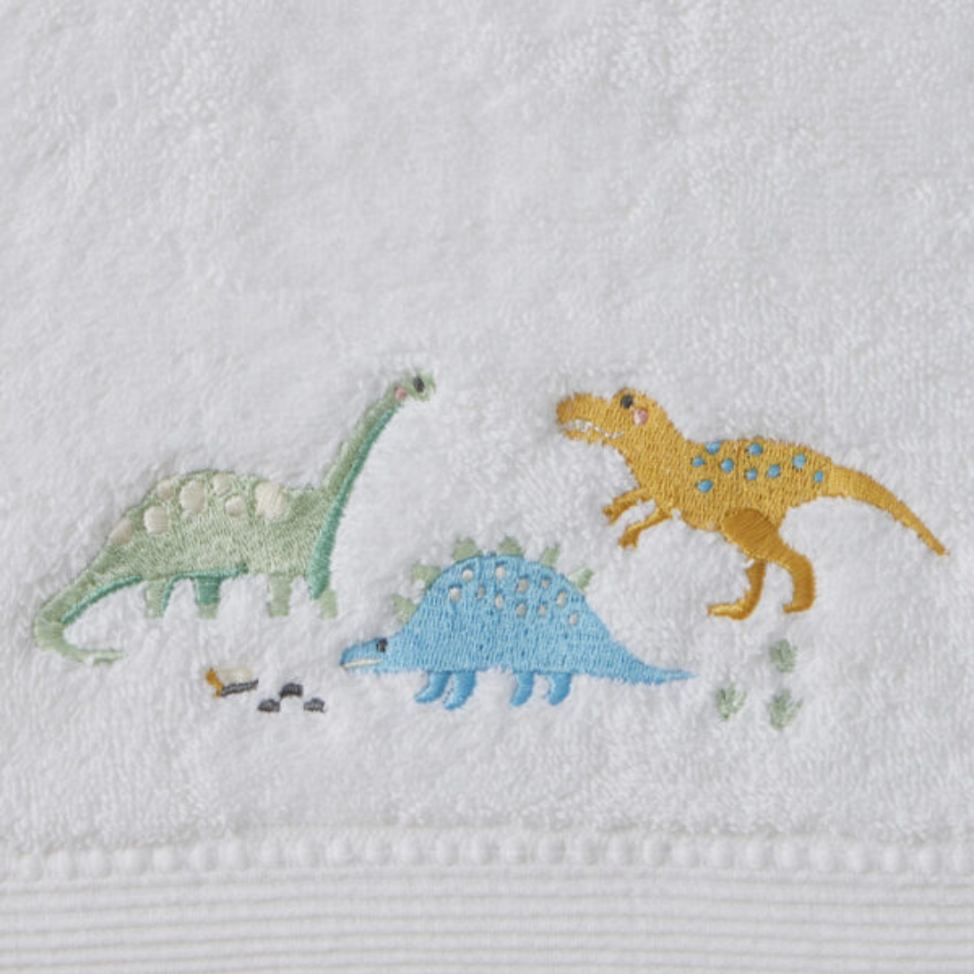 Child with the Dallying Dino Bath Towel & Face Washer in Organza Bag