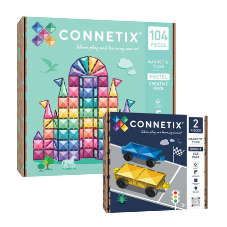 Connetix 106 pc Pastel Creative Car Bundle magnetic tiles