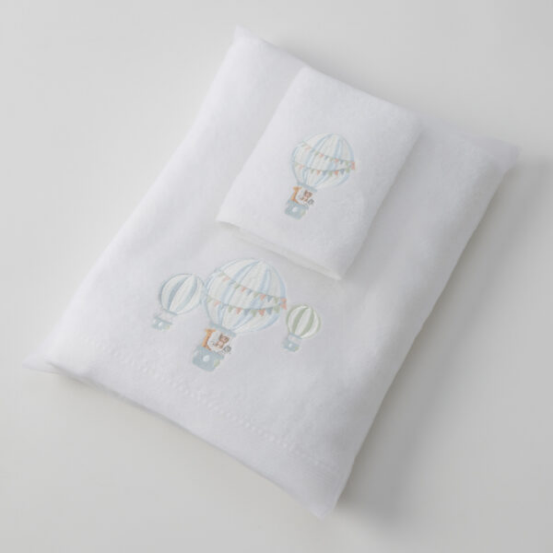 Balloon Voyage Bath Towel & Face Washer in Organza Bag