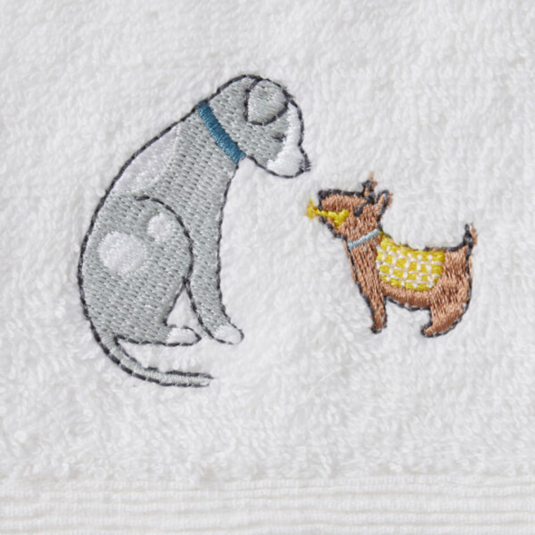 Puppy Play Bath Towel & Face Washer in Organza Bag in use