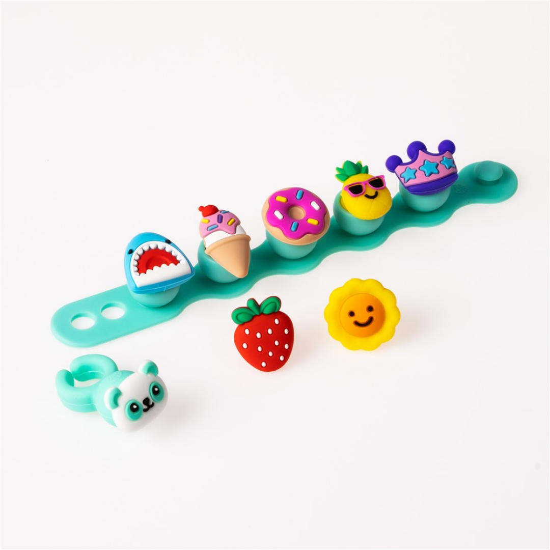 Close-up detail of the Plip Charms Teal Bracelet