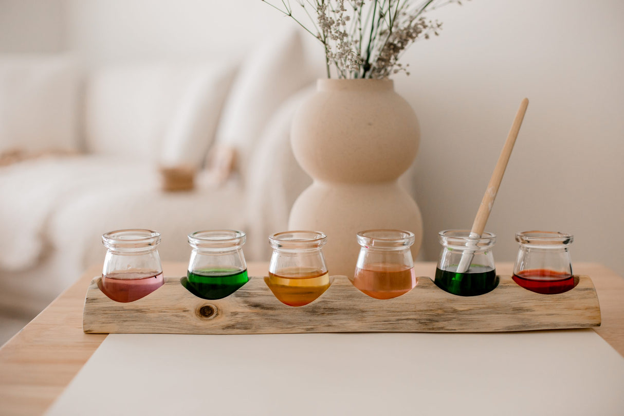 Wooden Paint Pot Holder with jars