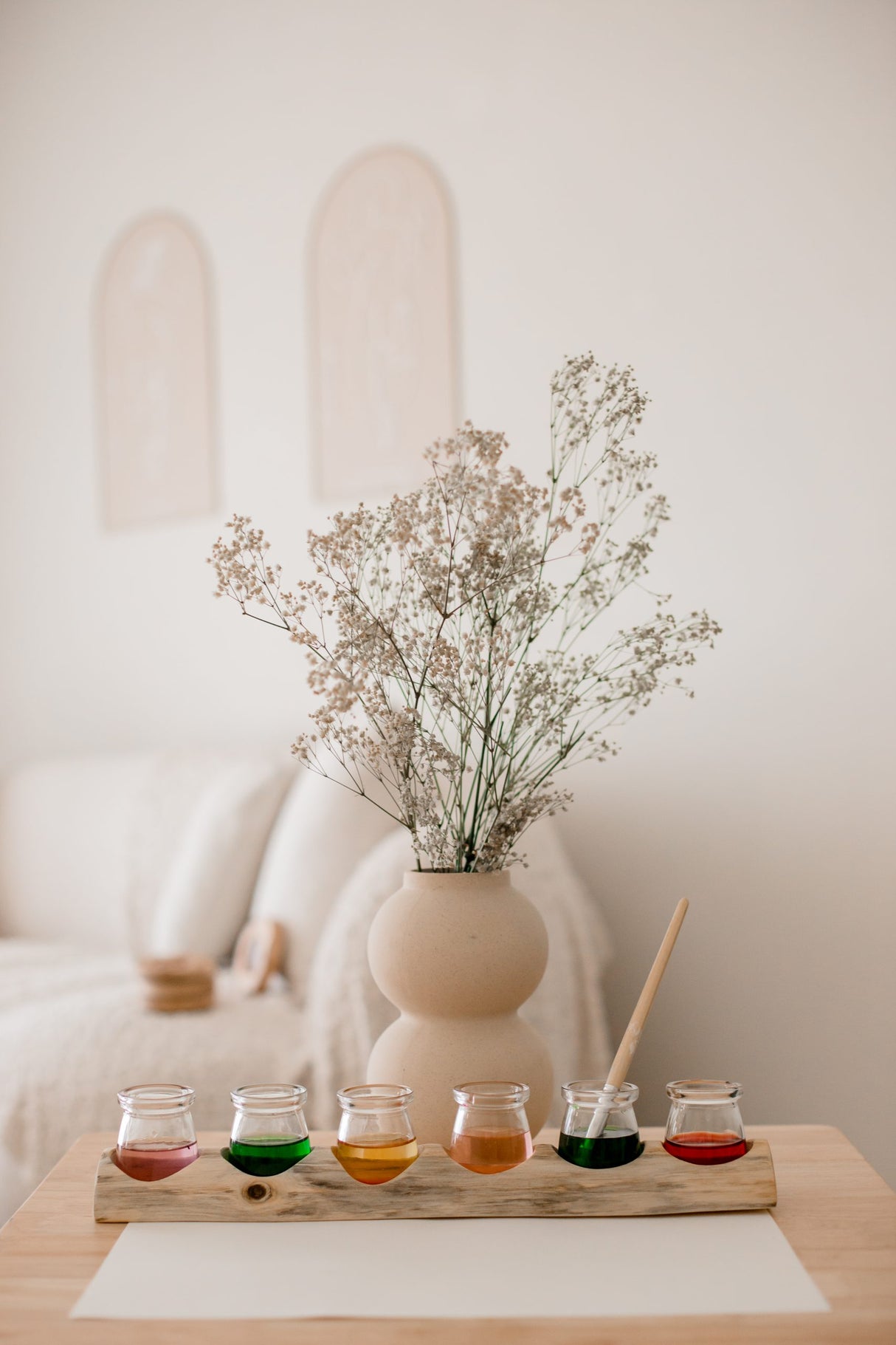 Wooden Paint Pot Holder with jars