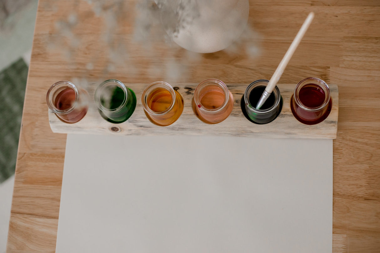 Wooden Paint Pot Holder with jars