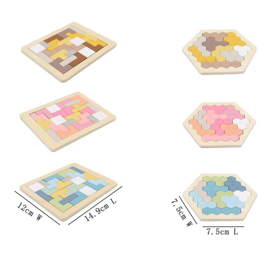 Wooden Hexagon & Pentomino Brainteaser Puzzle
