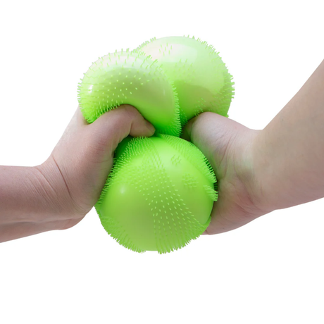 Fuzz Ball Super NeeDoh sensory fidget toy being squeezed and stretched