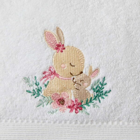 Pink Bunny Bath Towel & Face Washer in Organza Bag in use