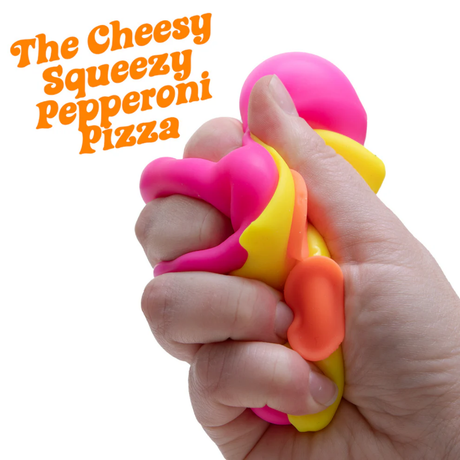 Squeezza Pizza NeeDoh sensory fidget toy being squeezed and stretched