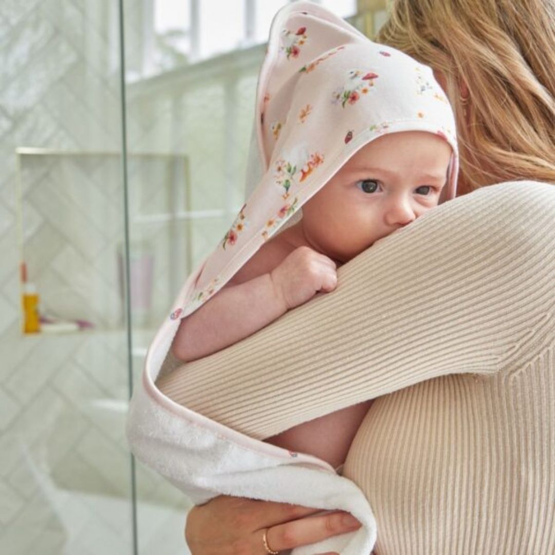 Close-up detail of the Waddling Around Jersey Hooded Towel