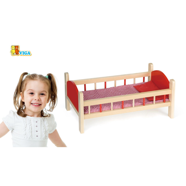 Red Wooden Doll Bed