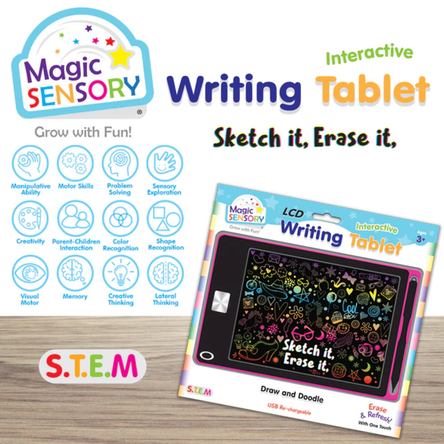 Interactive LCD Writing Tablet - Pink Unicorn (USB Rechargeable)