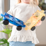 Every piece included in the Connetix Bright Car Pack 2 pc