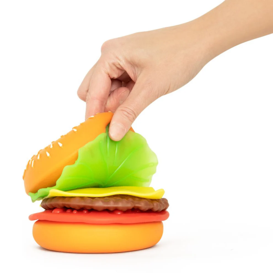 Close-up detail of the Keycraft The Big Squij Peel & Stack Burger Slow-Rise Squishy Toy