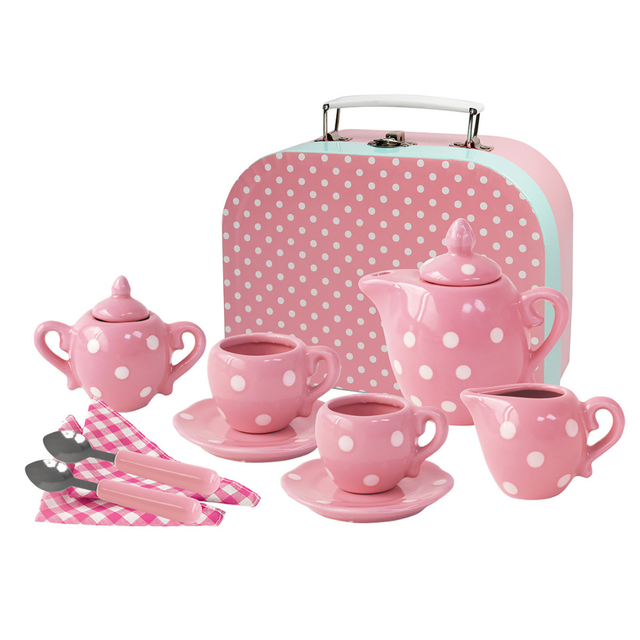 Porcelain Tea Set Pink Polka Dot