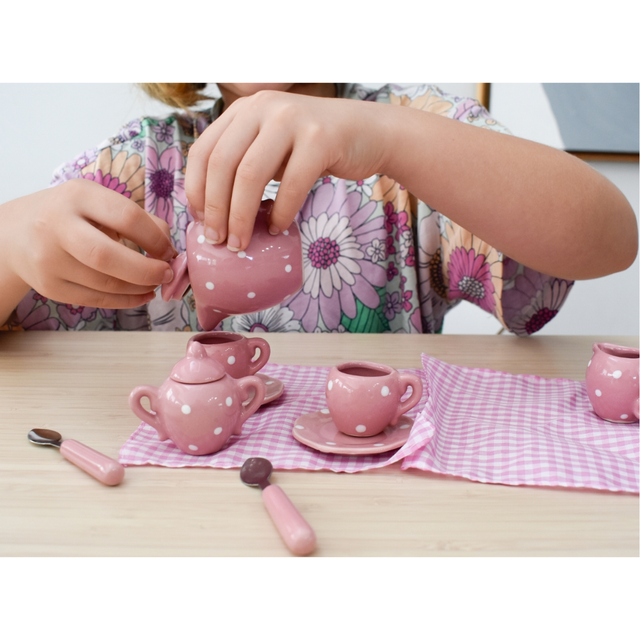 Porcelain Tea Set Pink Polka Dot
