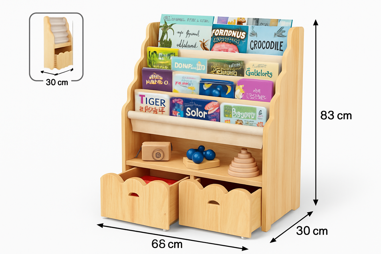 4 Tier Bookshelf & Drawers - Pre Order Early August